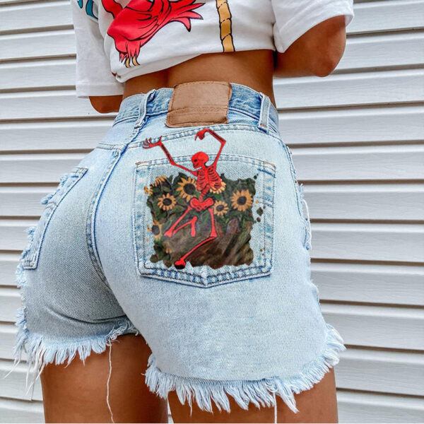 Women Printed Spring Summer Denim Shorts - Image 5