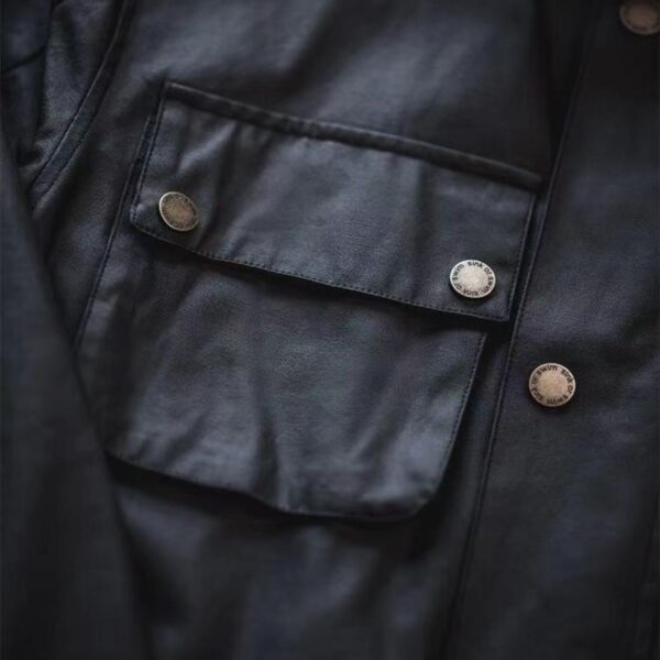 Oil Wax Jacket Trench Retro Biker's Waterproof Coat For Men - Image 2