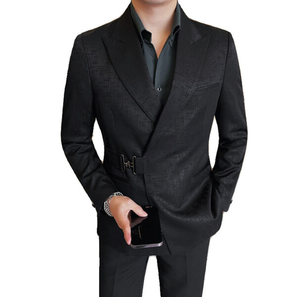 Men's Suit Metal Buckle Design Gun Collar Jacket - Image 2