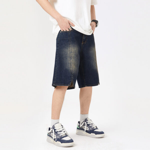 American-style Retro Washed Split Design Denim Shorts For Men - Image 3