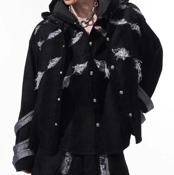 Cut Scratch Snake Print Hooded Jacket - Image 6