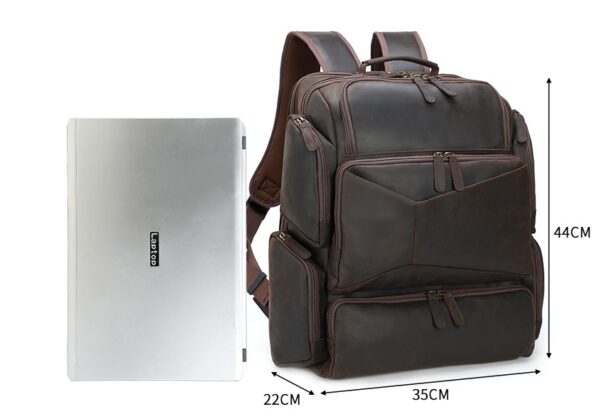 Retro Crazy Horse Leather 17-inch Computer Bag Outdoor Leather Backpack Travel Top Layer Leather Backpack For Men - Image 9