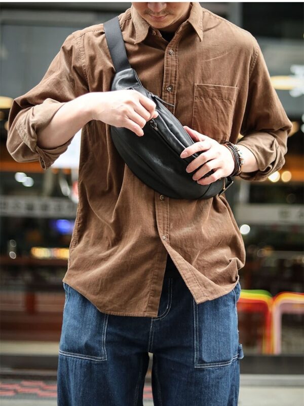 Men's Plant-tanned Cow Leather Cross-body Mobile Phone Bag - Image 3