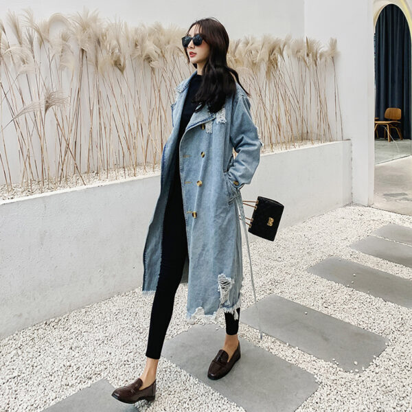 Retro Denim Trench Coat Women - Image 10