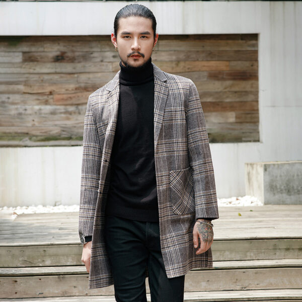 Houndstooth reversible men's plaid woolen coat - Image 3