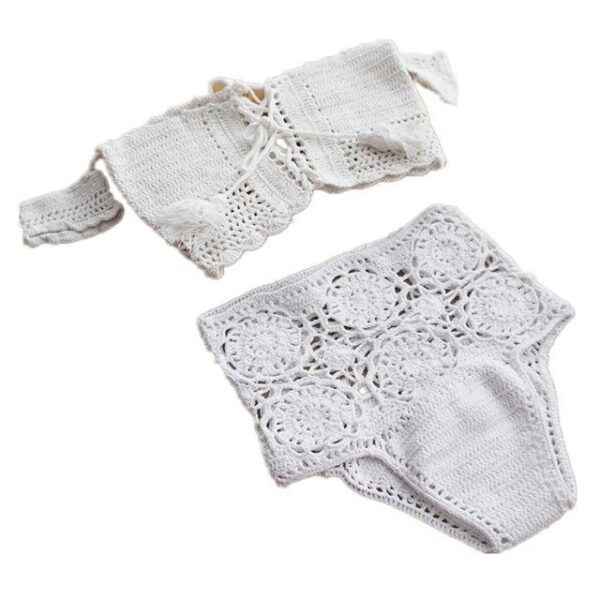 Knitted Swimwear Women Bikini Set Off Shoulder Swimsuit Bandeau Swimming Suit for Women Bandage High Waist Bathing Suit - Image 2