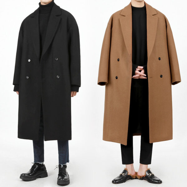 Trendy Loose Warm Woolen Woolen Trench Coat Jacket Men - Image 4