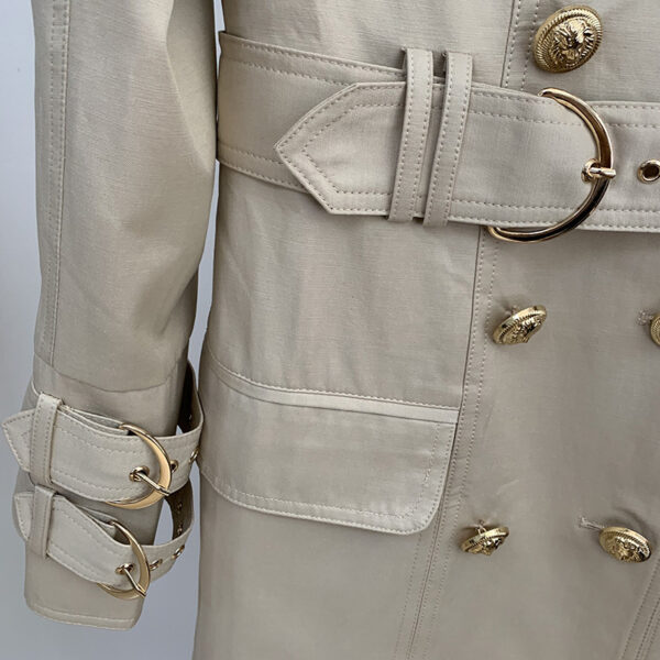 Buckle double-breasted belted long trench coat - Image 2