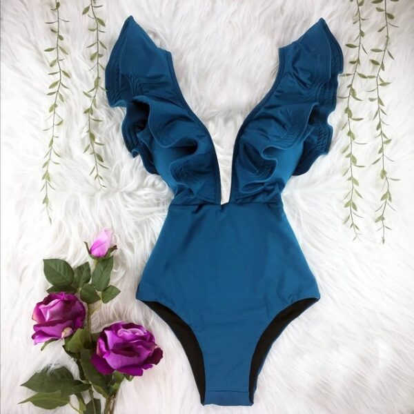 One Piece Swimsuit Women Swimwear Bodysuit Ruffle Beach Wear - Image 5