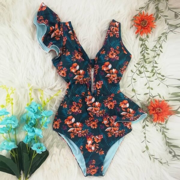 One Piece Swimsuit Women Swimwear Bodysuit Ruffle Beach Wear - Image 3