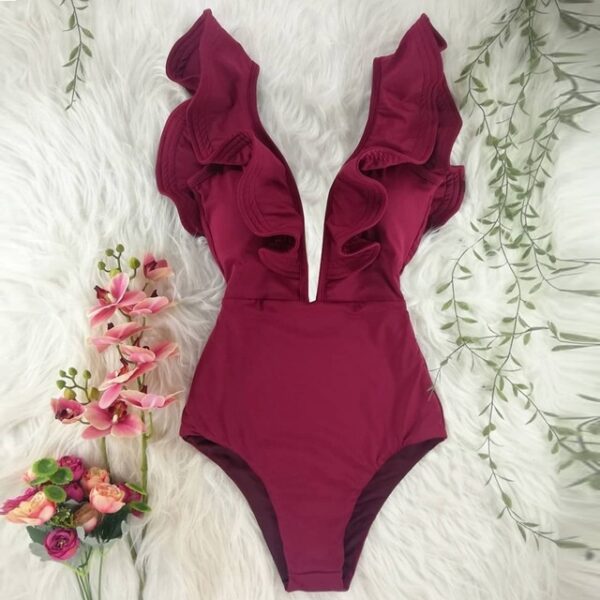 One Piece Swimsuit Women Swimwear Bodysuit Ruffle Beach Wear - Image 4