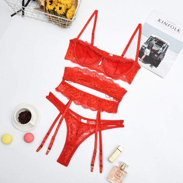 Yimunancy 3-piece Lingerie Set Women Transparent Sexy Bra Set Ladies Lace Lingerie Intimates Underwear Set - Image 3