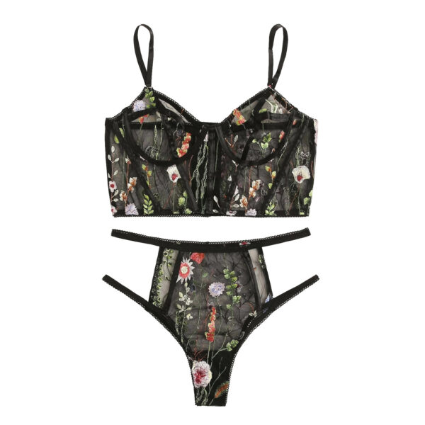 Sexy Lingerie Women Underwear Set Mesh See-through Floral Embroidery Bra Set Ladies Temptation Seamless Bra And Brief Sets 2Pcs - Image 5