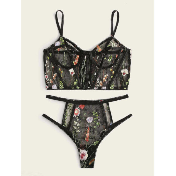 Sexy Lingerie Women Underwear Set Mesh See-through Floral Embroidery Bra Set Ladies Temptation Seamless Bra And Brief Sets 2Pcs - Image 4