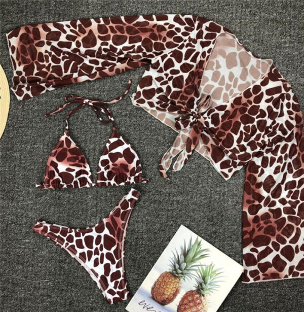 Long Sleeve Mesh Bikini Swimwear Women Three Pieces Leopard Swimsuit Female Summer Sexy Bathing Suit - Image 5