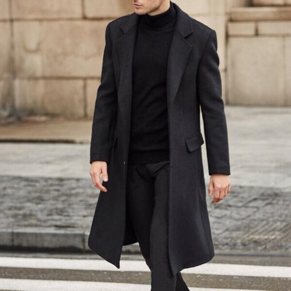 Men's Long Trench Coat Woolen Coat - Image 8