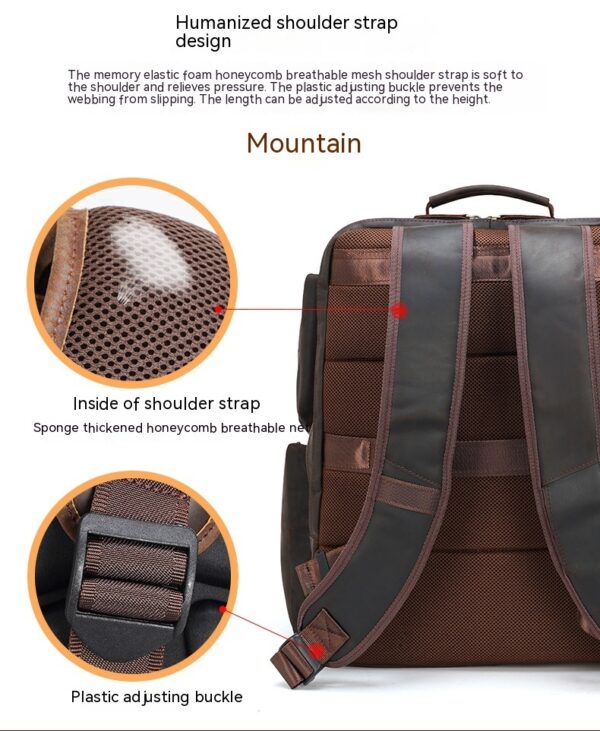 Retro Crazy Horse Leather 17-inch Computer Bag Outdoor Leather Backpack Travel Top Layer Leather Backpack For Men - Image 10