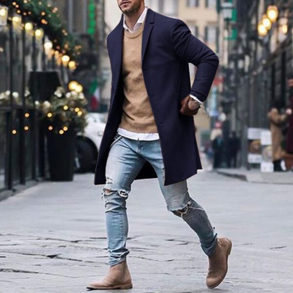 Fashion Winter Men's Trench Long Jackets Coats Overcoat Classic Jackets Solid Slim Fit Outwear Hombre Men Clothes Khaki Black - Image 6