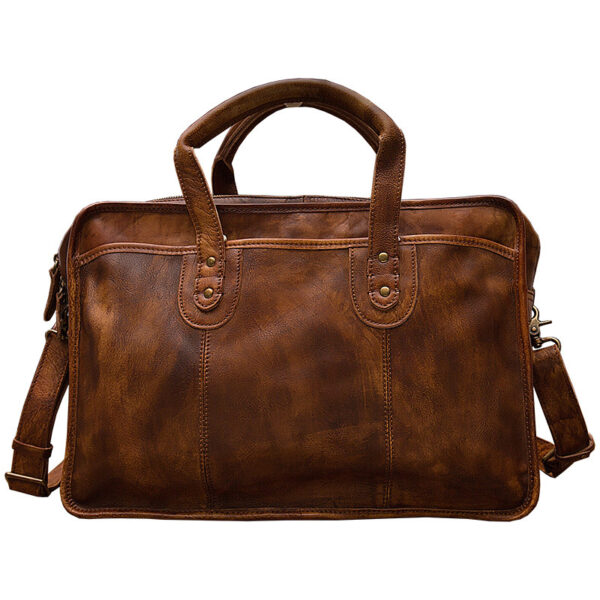 Men's Vintage First Layer Leather Travel Briefcase - Image 2