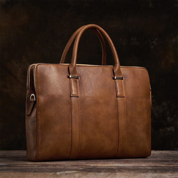 Vintage Vegetable Tanned Leather Men's First Layer Cowhide Casual Business Handbag - Image 6