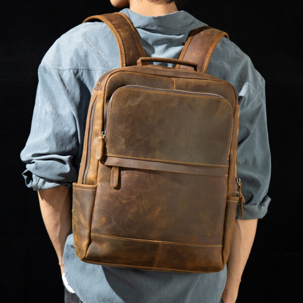 Retro Genuine Leather Casual Top Layer Cowhide Handmade Business Computer Backpack - Image 5
