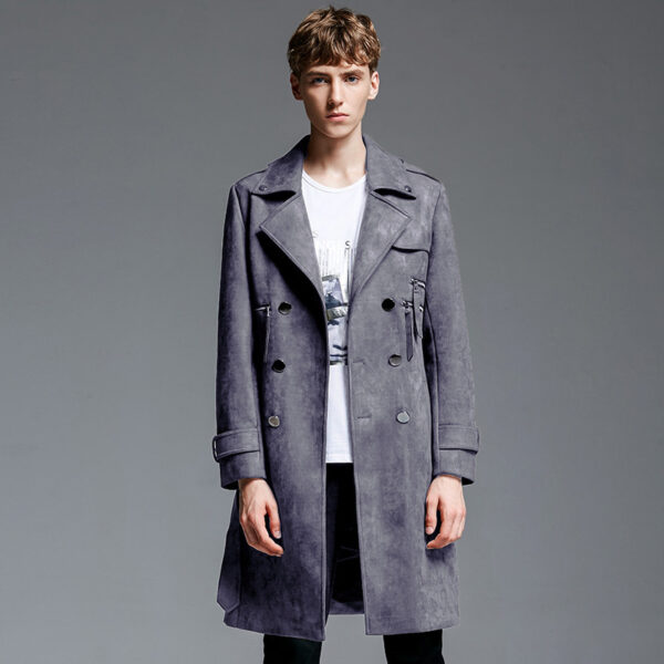 Double Breasted Suede Trench Coat For Men Mid-length Coat Plus Size - Image 2
