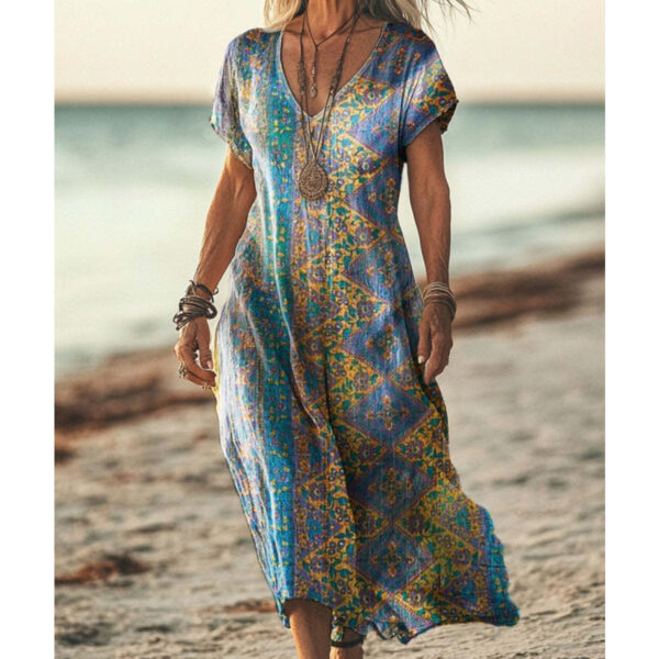 Retro Printed Dress With Sleeves - Image 2
