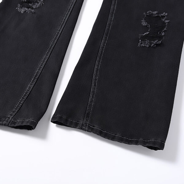 Washing Hole Denim Bootcut Trousers Men - Image 3