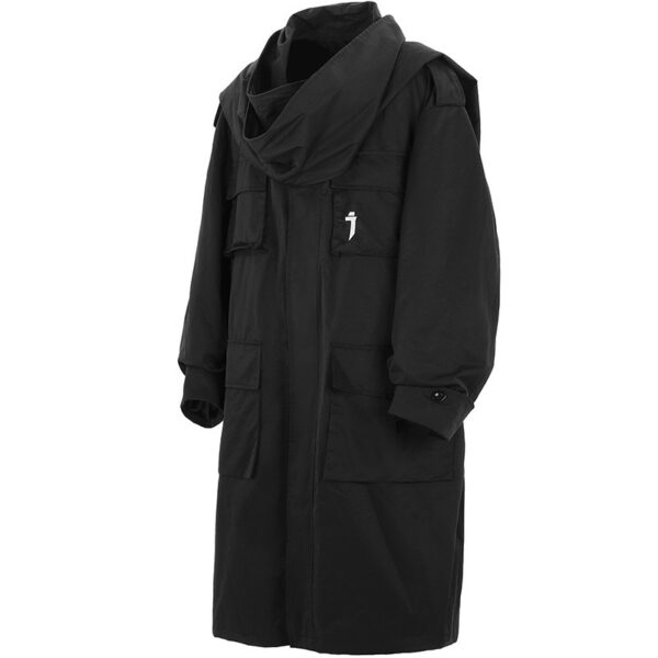 Multi-pocket Scarf Long Trench Coat For Men Loose Casual Jacket - Image 9