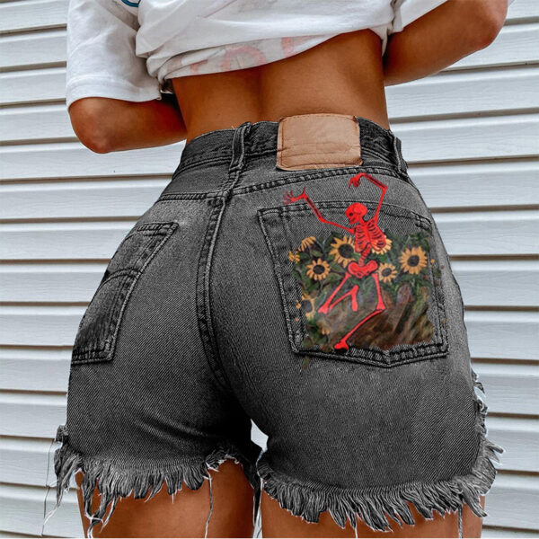 Women Printed Spring Summer Denim Shorts - Image 2