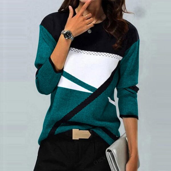 Casual Striped Long Sleeve Round Neck T-shirt - Image 6