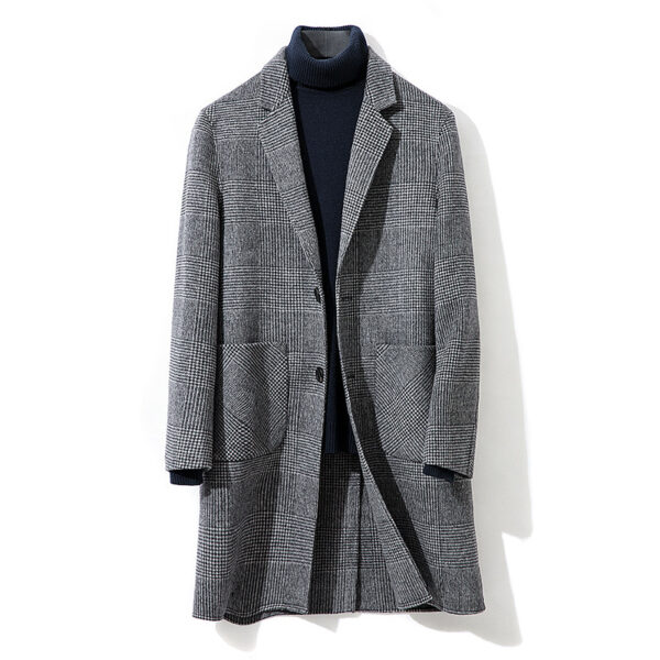 Houndstooth reversible men's plaid woolen coat - Image 2