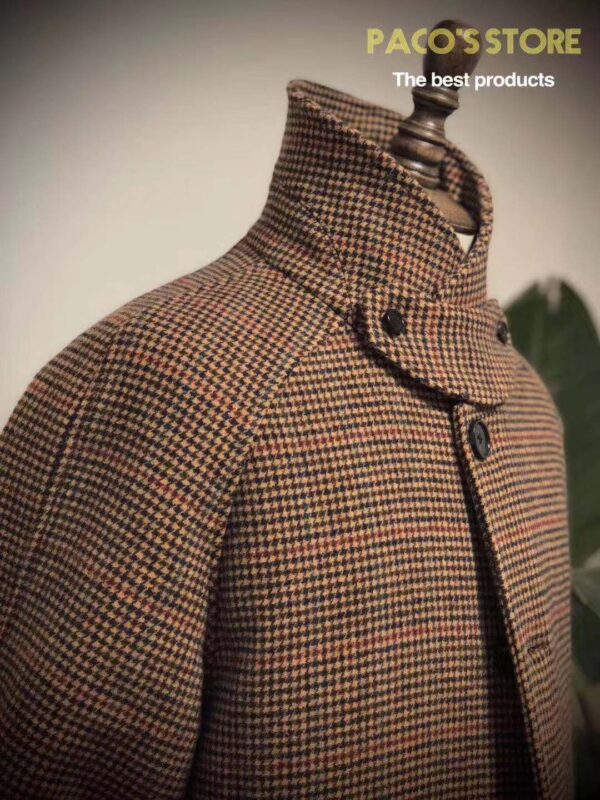 Vintage Gentleman Houndstooth Men's Clothing Woolen Coat - Image 3