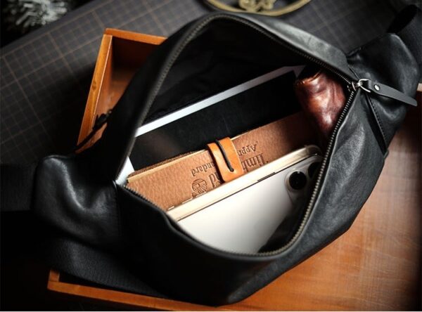 Men's Plant-tanned Cow Leather Cross-body Mobile Phone Bag - Image 5