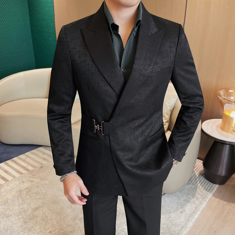 Men’s Suit Metal Buckle Design Gun Collar Jacket