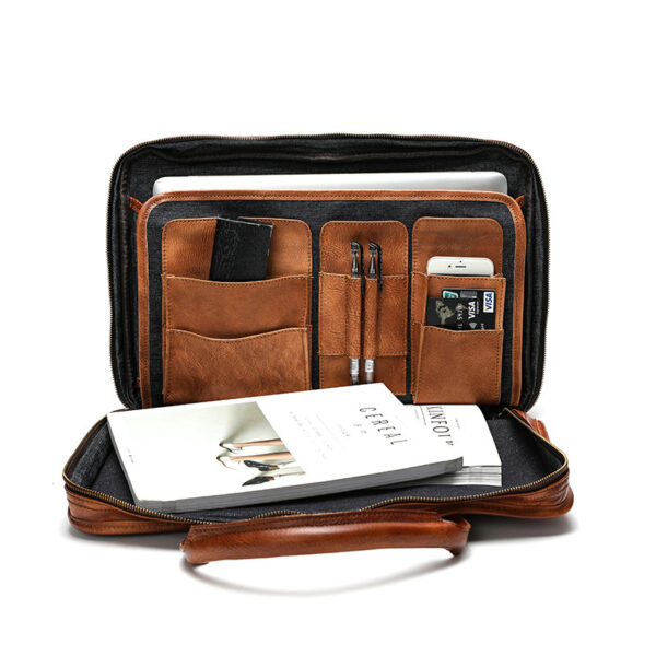 Large Capacity Multifunctional Vintage Leather Men's Briefcase - Image 5