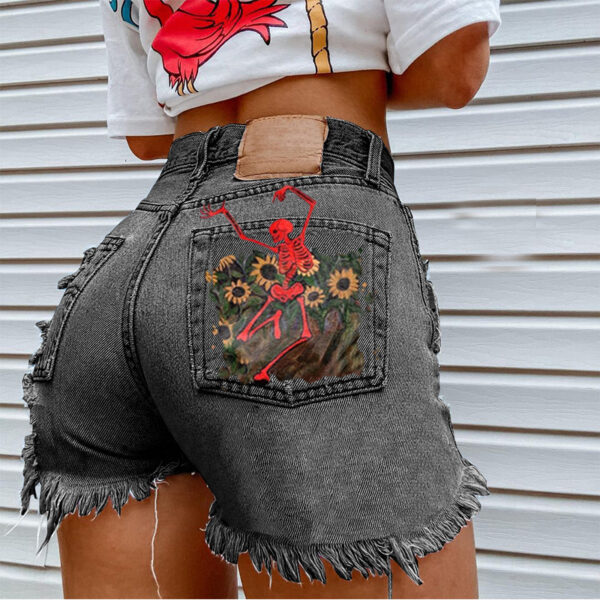 Women Printed Spring Summer Denim Shorts - Image 4