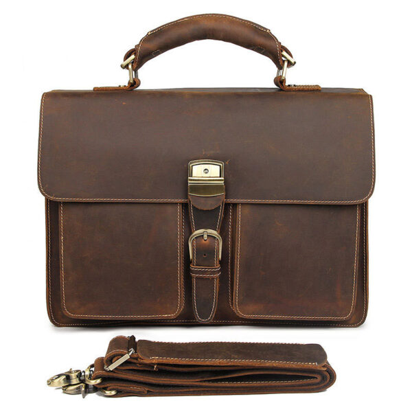 Leather Handbag Vintage Crazy Horse Leather Men's Briefcase - Image 2