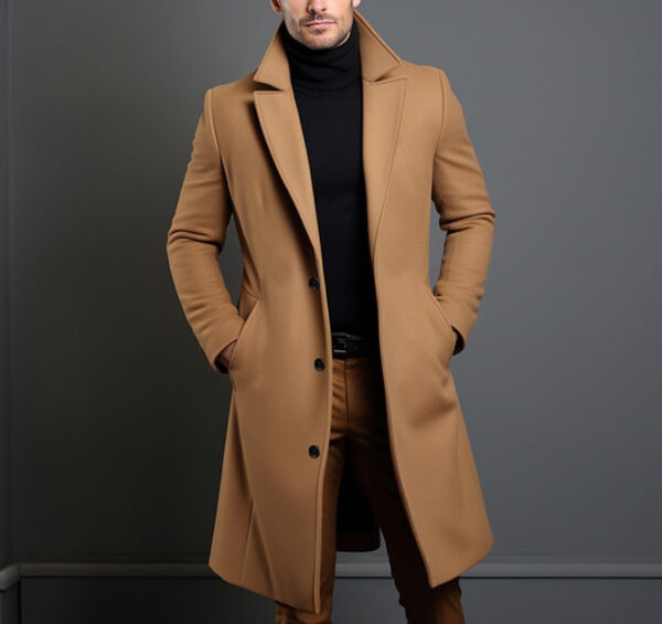 Woolen Men's Mid-length Trench Coat - Image 6
