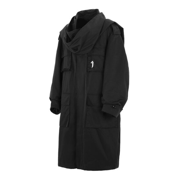 Multi-pocket Scarf Long Trench Coat For Men Loose Casual Jacket - Image 6