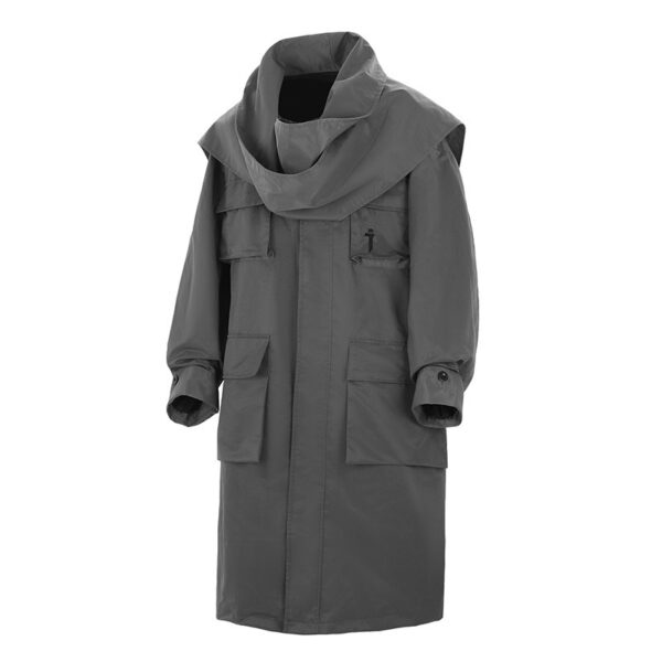 Multi-pocket Scarf Long Trench Coat For Men Loose Casual Jacket - Image 2