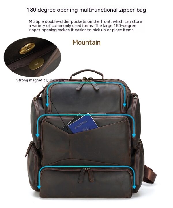 Retro Crazy Horse Leather 17-inch Computer Bag Outdoor Leather Backpack Travel Top Layer Leather Backpack For Men - Image 8