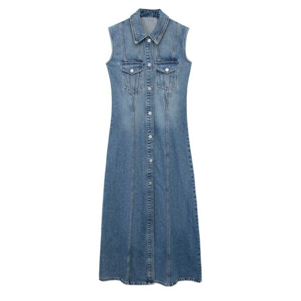 Blue Slim Denim Dress For Women - Image 2