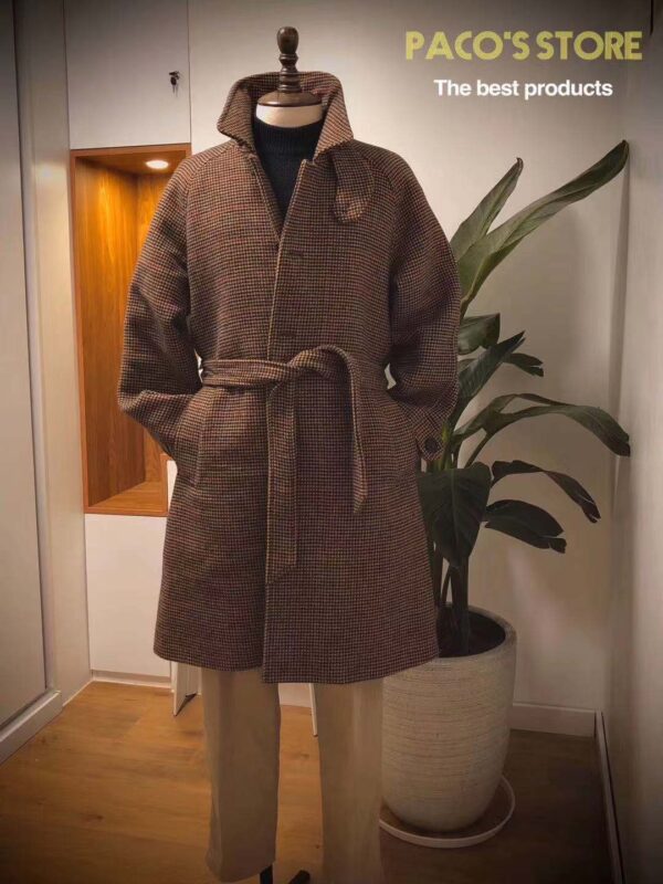 Vintage Gentleman Houndstooth Men's Clothing Woolen Coat - Image 2