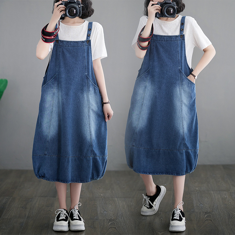 Fashion Loose Denim Strap Dress Women