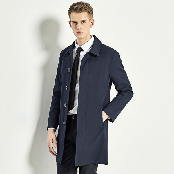 Men Trench Coat Navy Blue Single Breasted - Image 4