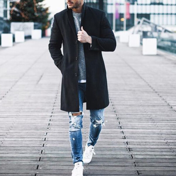 Fashion Winter Men's Trench Long Jackets Coats Overcoat Classic Jackets Solid Slim Fit Outwear Hombre Men Clothes Khaki Black - Image 7