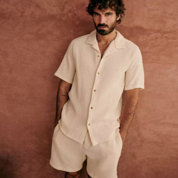 French Men's Waffle Two-piece Suit