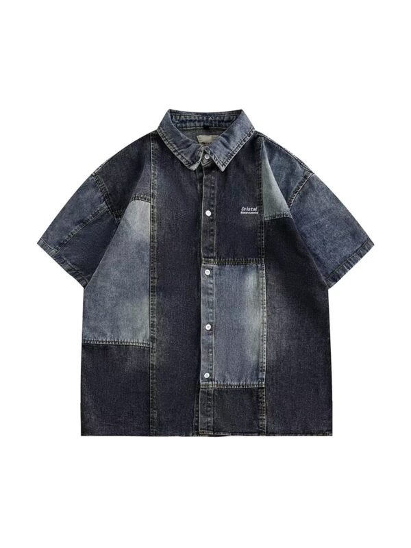 Japanese-style Retro Washed Stitching Denim Shirt Men - Image 3
