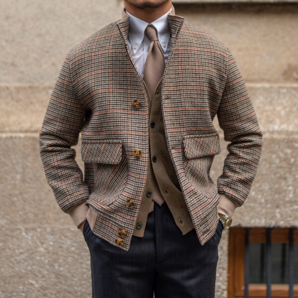 Bomber Jacket Tweed Fleece Cropped Slim-fit Jacket With Stand-up Collar - Image 2